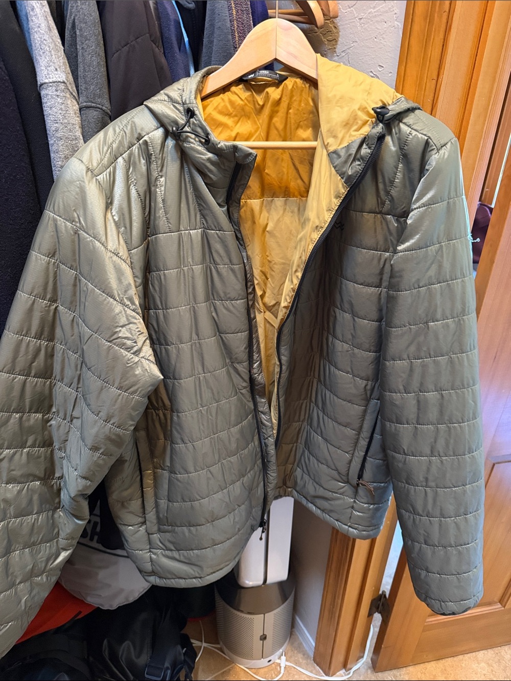 Wren Olive Quilted Puffer Jacket with Mustard Lining